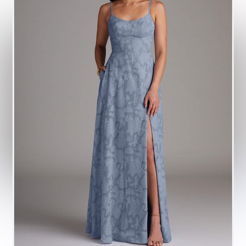 Azazie Blue Patterned Maxi Dress with Slit